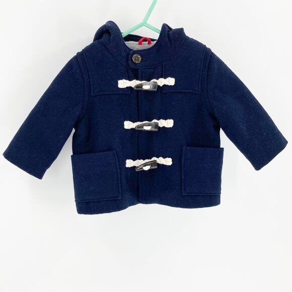 Baby GAP toggle wool blend hooded winter jacket navy pea coat size 3-6M - Picture 2 of 6